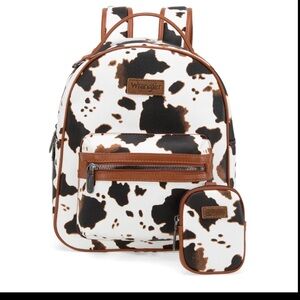 Wrangler Cow Print Mini Backpack with Brown Trim